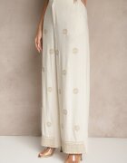melya by melody Pantaloni Bej din Vâscoză și In High Waist cu Croială Largă cu Broderie Wilirna