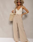 melya by melody Pantaloni Bej din viscoză Largi cu elastic și șnur în talie Tarallia