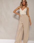 melya by melody Pantaloni Bej din viscoză Largi cu elastic și șnur în talie Tarallia