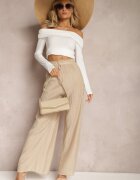 melya by melody Pantaloni Bej din viscoză Largi cu elastic și șnur în talie Tarallia