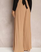 melya by melody Pantaloni bej largi cu pliuri talie înaltă Mirealli