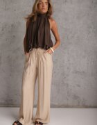 melya by melody Pantaloni Bej Largi din Viscoză și cu elastic în talie Abyga