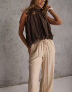 melya by melody Pantaloni Bej Largi din Viscoză și cu elastic în talie Abyga