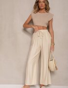 melya by melody Pantaloni Bej largi High Waist cu șnur Fenalin