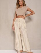 melya by melody Pantaloni Bej largi High Waist cu șnur Fenalin