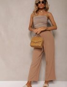 melya by melody Pantaloni Bej Regular cu Dungi High Waist Sallamia