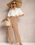 melya by melody Pantaloni Bej Regular cu Dungi High Waist Sallamia