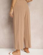 melya by melody Pantaloni Bej Regular cu Dungi High Waist Sallamia