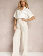 melya by melody Pantaloni Larghi Bej cu Talie Înaltă din In și Viscoză Apoises