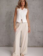 melya by melody Pantaloni Largi Bej cu In cu Elastic în Talie Airelttis