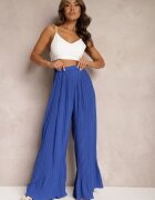 melya by melody Pantaloni Largi Bleumarin cu pliuri Talie înaltă Mirealli