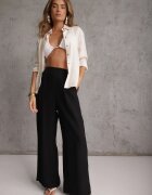 melya by melody Pantaloni largi Casual High Waist din țesătură structurală Hyrarpia Negri