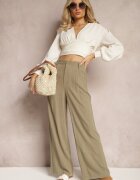 melya by melody Pantaloni Largi Verde închis cu Talie înaltă din In și Viscoză Apoises