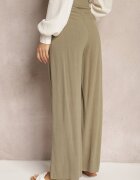 melya by melody Pantaloni Largi Verde închis cu Talie înaltă din In și Viscoză Apoises