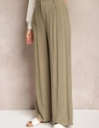 melya by melody Pantaloni Largi Verde închis cu Talie înaltă din In și Viscoză Apoises