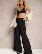 melya by melody Pantaloni Negri Largi din Vâscoză cu Elastic și Șnur în Talie Tarallia