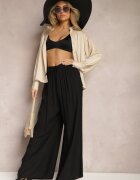 melya by melody Pantaloni Negri Largi din Vâscoză cu Elastic și Șnur în Talie Tarallia