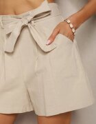 melya by melody Pantaloni scurți Bej Casual din Bumbac cu Cordon din Material și Elastic încorporat la spate Lovanara