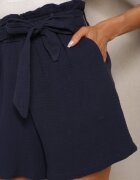 melya by melody Pantaloni scurți bleumarin din bumbac cu elastic în talie și cu curea Lovenia