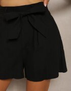 melya by melody Pantaloni scurți Negri Casual stil bermude din bumbac cu centură din material și elastic cusut la spate Lovanara