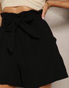 melya by melody Pantaloni scurți Negri Din bumbac cu elastic în talie și cu centură Lovenia