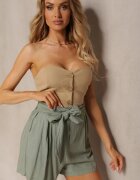 melya by melody Pantaloni scurți Verzi din Bumbac cu Elastic în Talie și Dungi laterale Nellvina