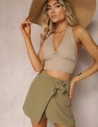 melya by melody Pantaloni scurți Verzi închiși cu elastic în talie și cu lampasuri cu volane cu finisaj asimetric Laventa