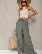 melya by melody Pantaloni Verde închis din vâscoză largi cu elastic și șnur în talie Tarallia