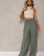 melya by melody Pantaloni Verde închis din vâscoză largi cu elastic și șnur în talie Tarallia
