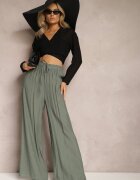 melya by melody Pantaloni Verde închis din vâscoză largi cu elastic și șnur în talie Tarallia