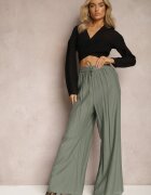 melya by melody Pantaloni Verde închis din vâscoză largi cu elastic și șnur în talie Tarallia