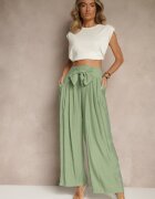 melya by melody Pantaloni verzi din viscoză talie înaltă cu croială largă Aranisa