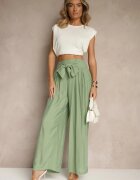 melya by melody Pantaloni verzi din viscoză talie înaltă cu croială largă Aranisa