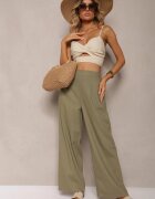 melya by melody Pantaloni Verzi Larghi din In cu elastic în talie Airelttis