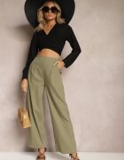 melya by melody Pantaloni Verzi Larghi din In cu elastic în talie Airelttis