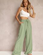 melya by melody Pantaloni Verzi Largi din Viscoză și cu Elastic în Talie Abyga