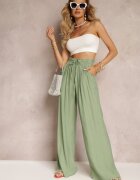 melya by melody Pantaloni Verzi Largi din Viscoză și cu Elastic în Talie Abyga