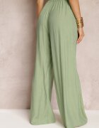 melya by melody Pantaloni Verzi Largi din Viscoză și cu Elastic în Talie Abyga