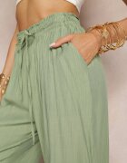 melya by melody Pantaloni Verzi Largi din Viscoză și cu Elastic în Talie Abyga