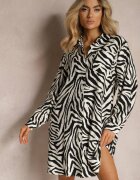 melya by melody Rochie Alb-Negru cu croială tip cămașă cu decolteu în V și închidere cu nasturi Laveira