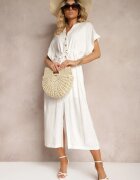 melya by melody Rochie Albă din Bumbac cu Partea de Sus cu Croială Tip Cămașă Strânsă în Talie Viklia