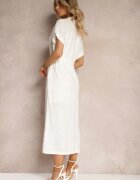 melya by melody Rochie Albă din Bumbac cu Partea de Sus cu Croială Tip Cămașă Strânsă în Talie Viklia