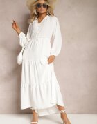 melya by melody Rochie Albă Evazată Maxi cu Volane și Guler Rehtima