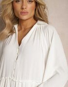 melya by melody Rochie Albă Evazată Maxi cu Volane și Guler Rehtima
