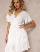 melya by melody Rochie Albă Plisată cu curea și decolteu petrecut Azelea