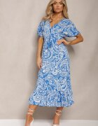 melya by melody Rochie Albastră de vară cu elastic în talie și ciucuri decorativi Aleriana