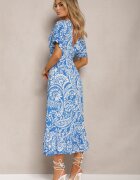 melya by melody Rochie Albastră de vară cu elastic în talie și ciucuri decorativi Aleriana