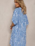 melya by melody Rochie Albastră Dreaptă din In și Bumbac cu Guler Umstalia