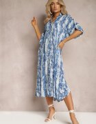 melya by melody Rochie Albastră Evazată cu guler din viscoză cu model modern Ilvana