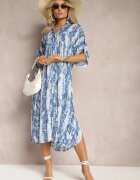 melya by melody Rochie Albastră Evazată cu guler din viscoză cu model modern Ilvana